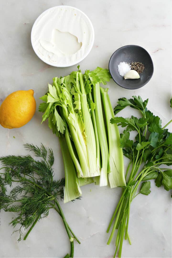 Healthy Celery Snack with Herbed Mascarpone It's a Veg World After All®