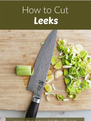 leeks cut up into pieces under text box with post name