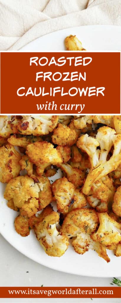 roasted cauliflower with curry with text boxes for recipe name and website