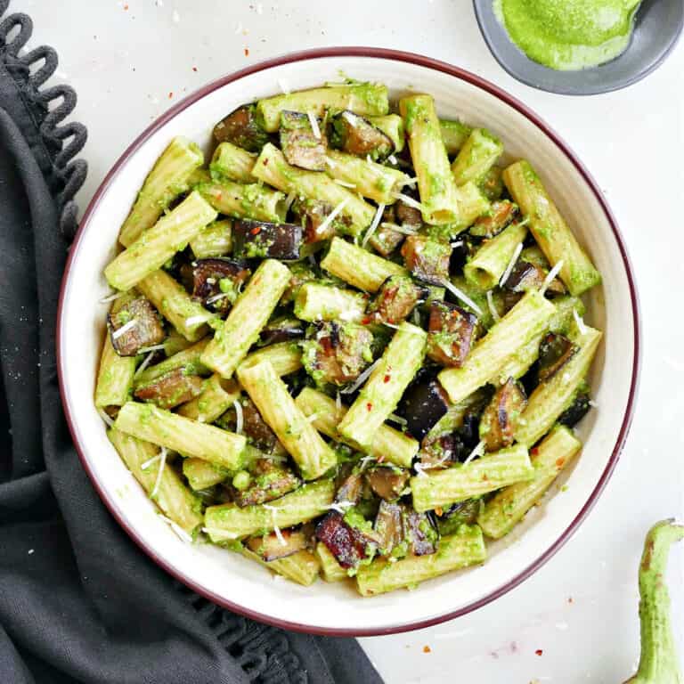 Eggplant Pesto Pasta It's a Veg World After All®