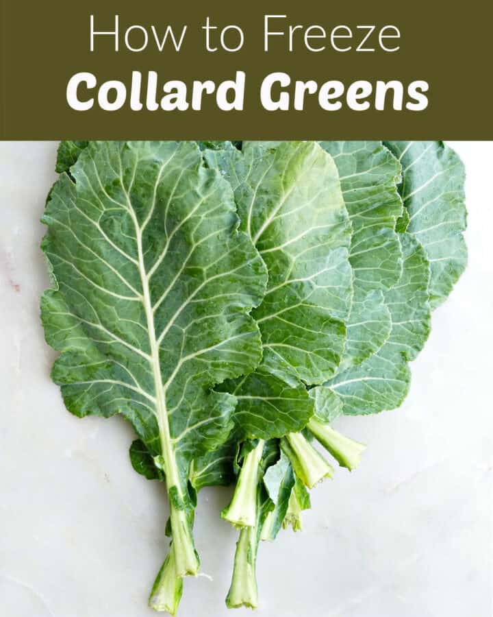 raw collard greens on a counter with text box for post name and website