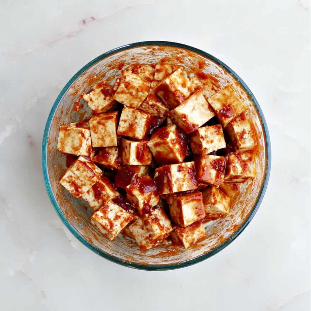 BBQ Marinated Tofu Sheet Pan Meal - It's a Veg World After All®