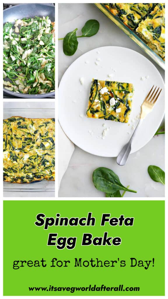 Spinach feta cheese egg bake with text overlay.