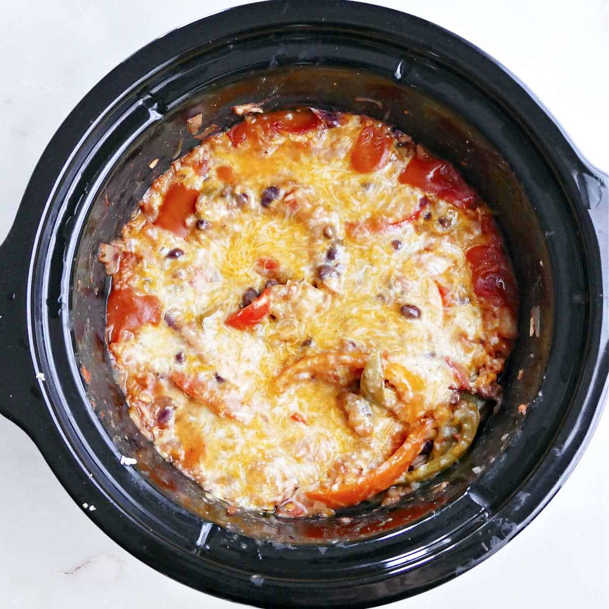 Stuffed pepper casserole in the crockpot.