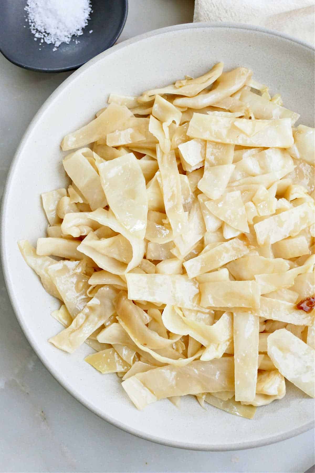 Cabbage cooked in the Crock Pot in a bowl.