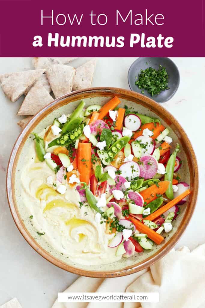 Hummus platter under text box with post name.