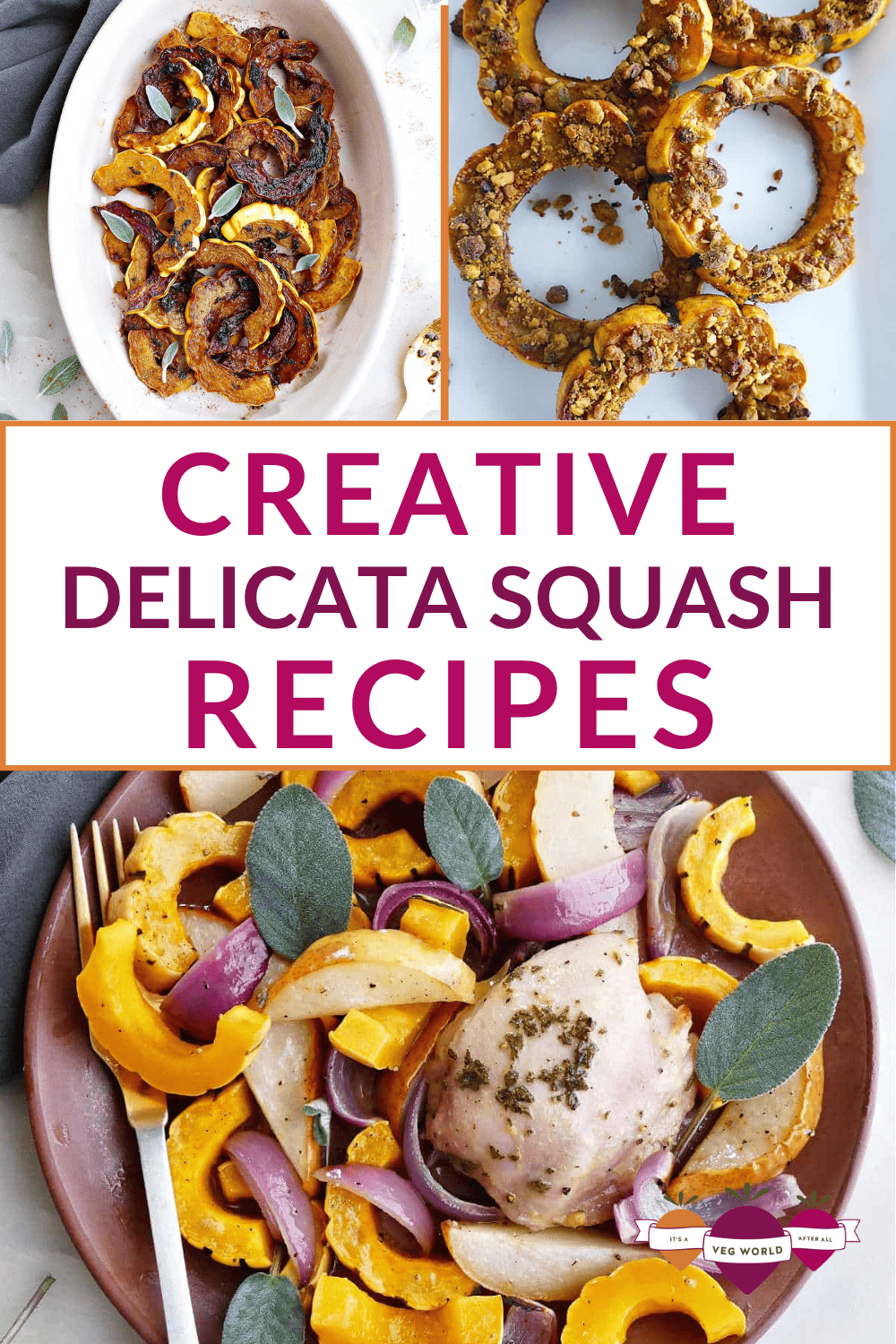 A collage of three delicata squash dishes with text.