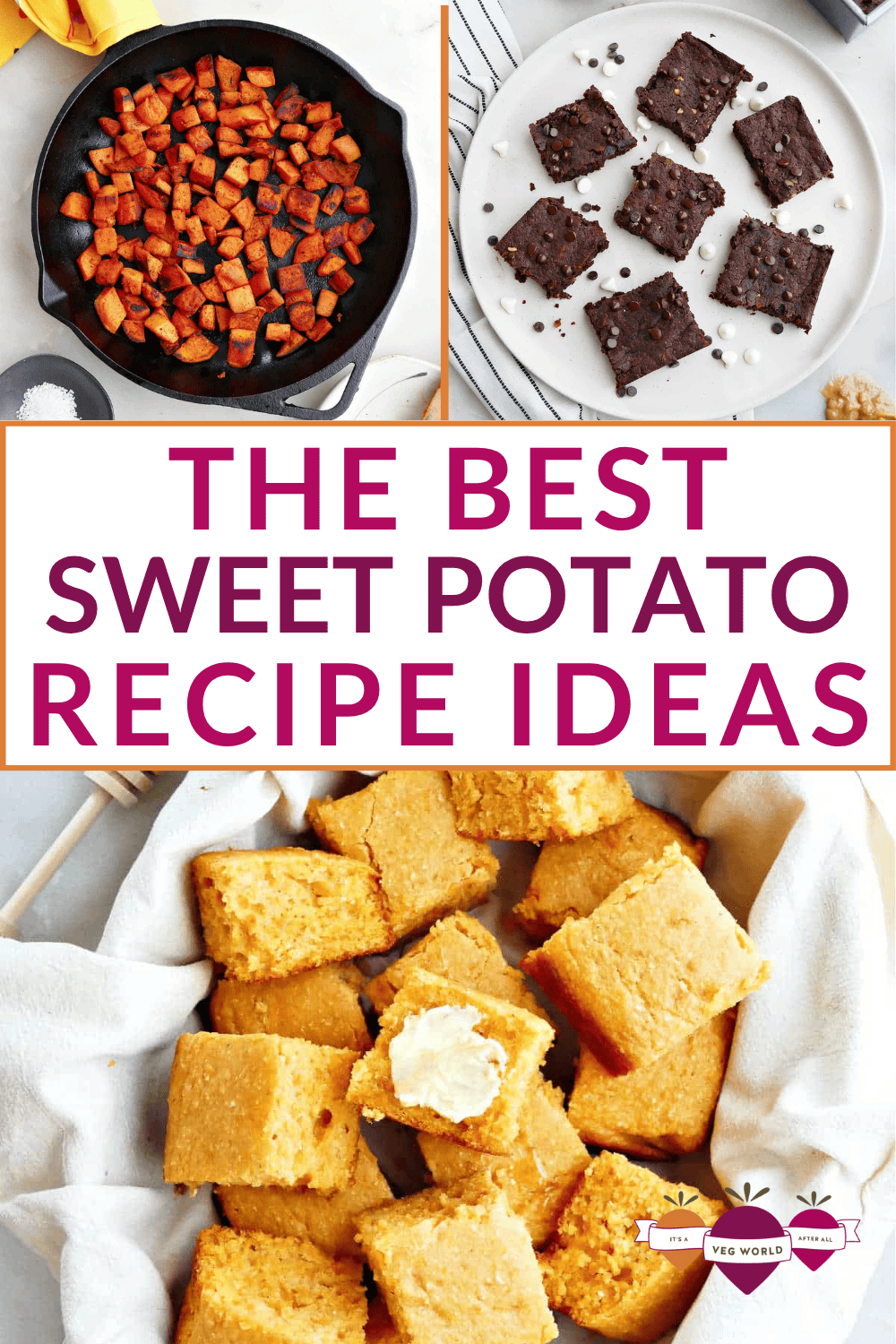 A three image collage of sweet potato recipes.