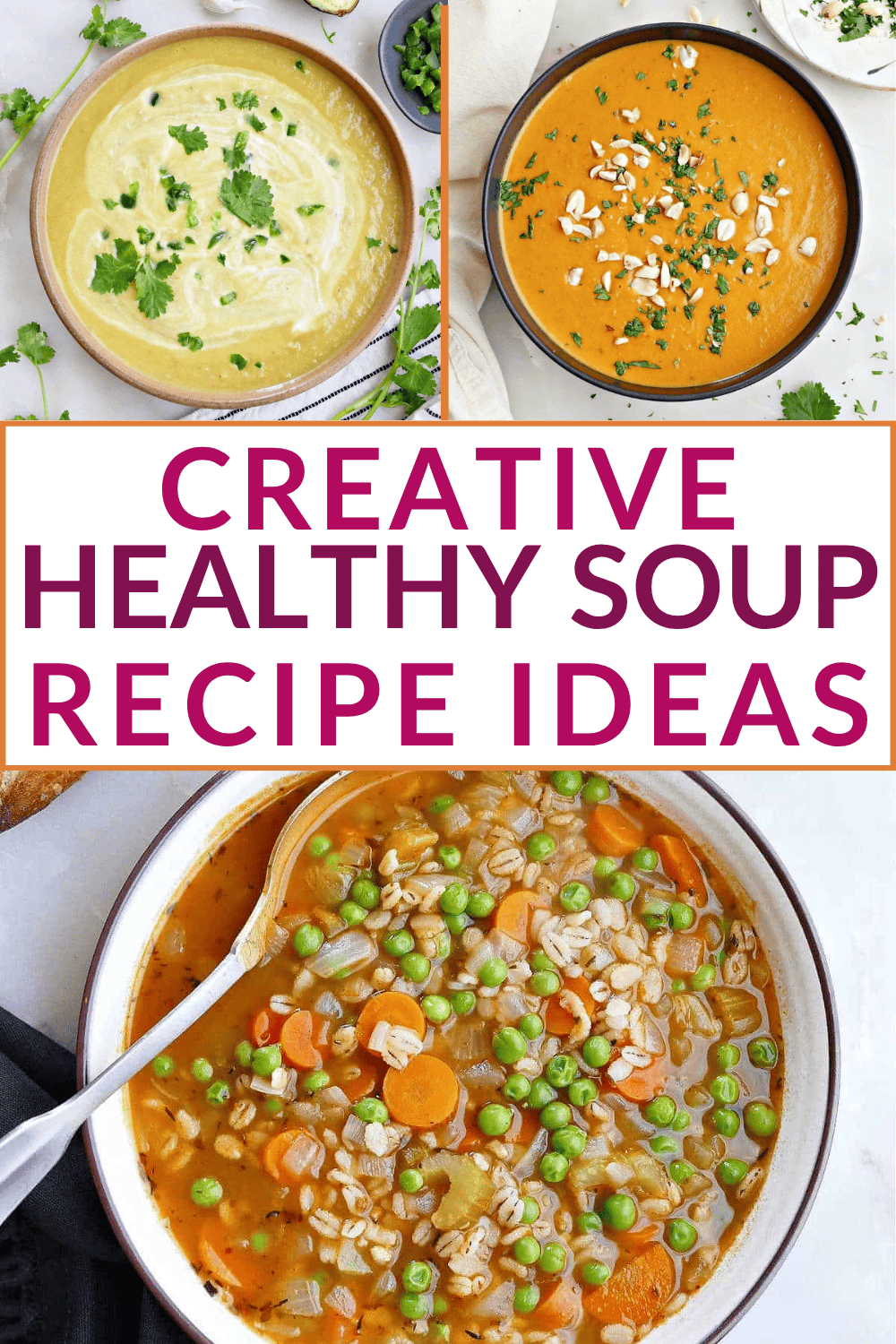 A collage of healthy soup recipes with text. 