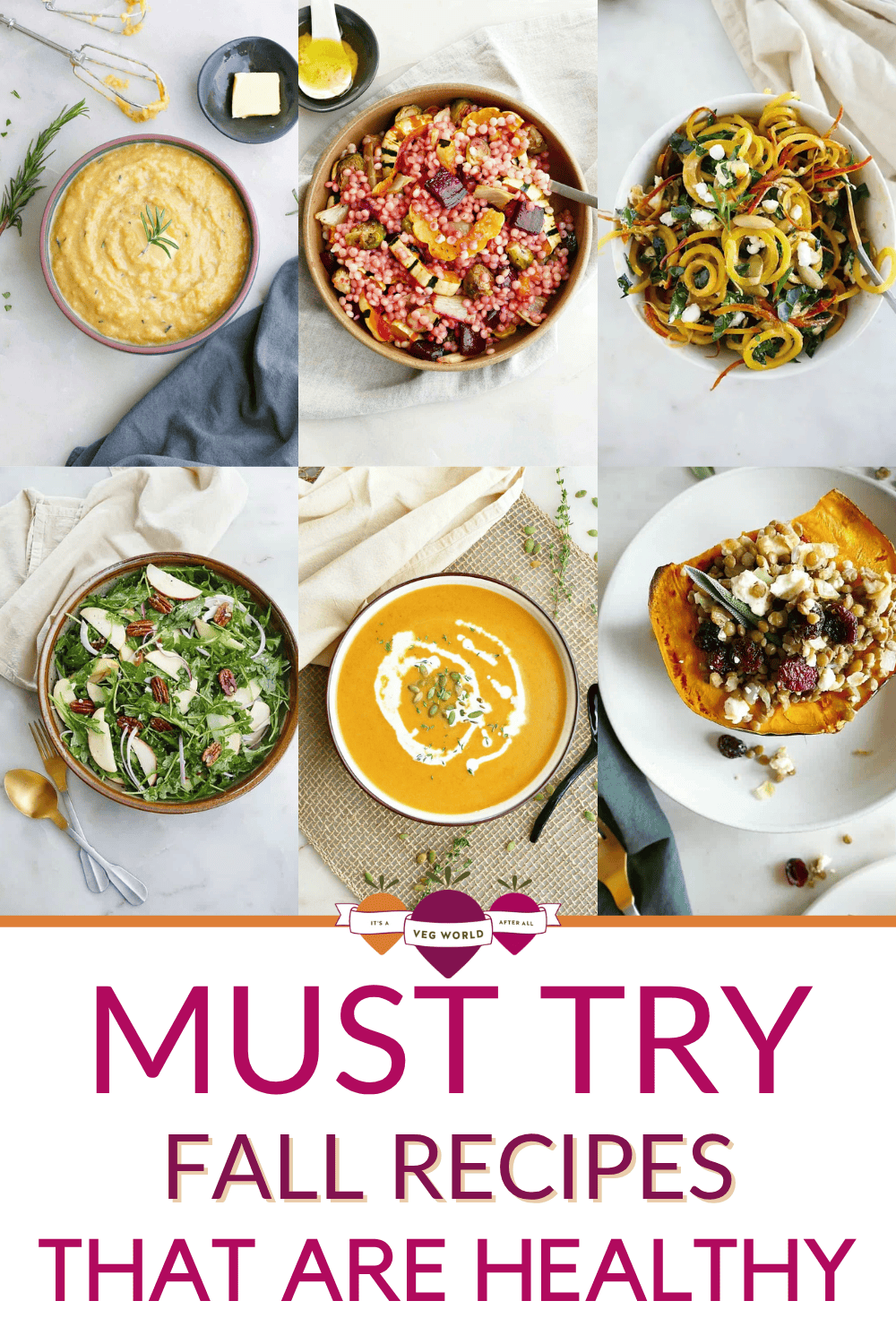 A collage of healthy fall recipes with text overlay.