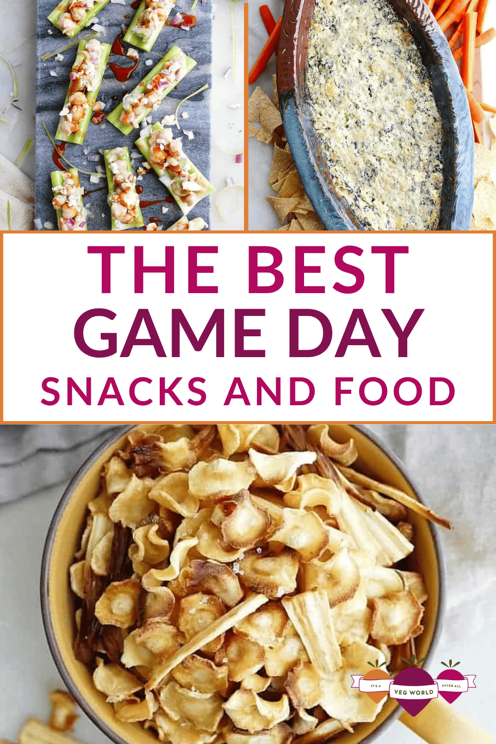 A collage of healthy game day food ideas.