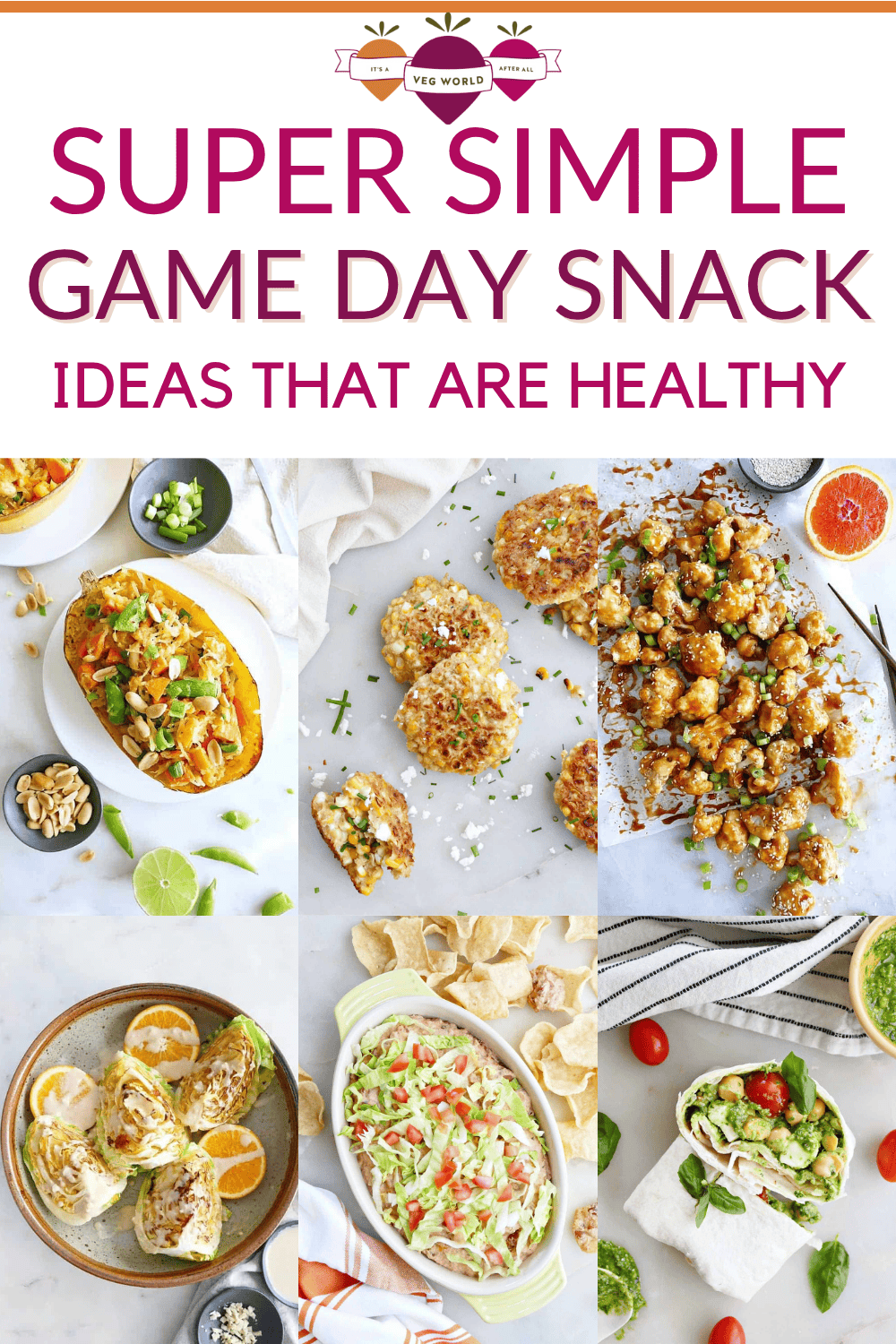 A collage of simple healthy game day snacks.