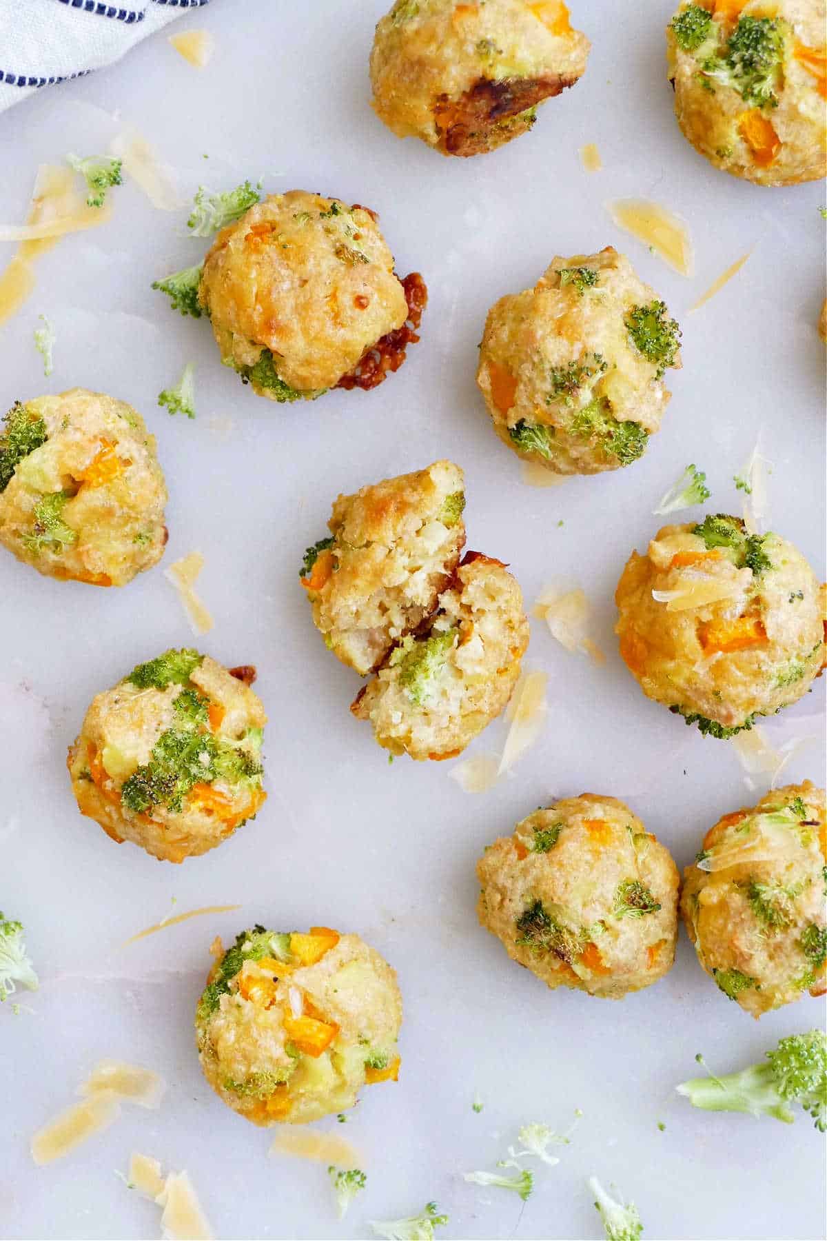 Homemade veggies bites on a white countertop. 
