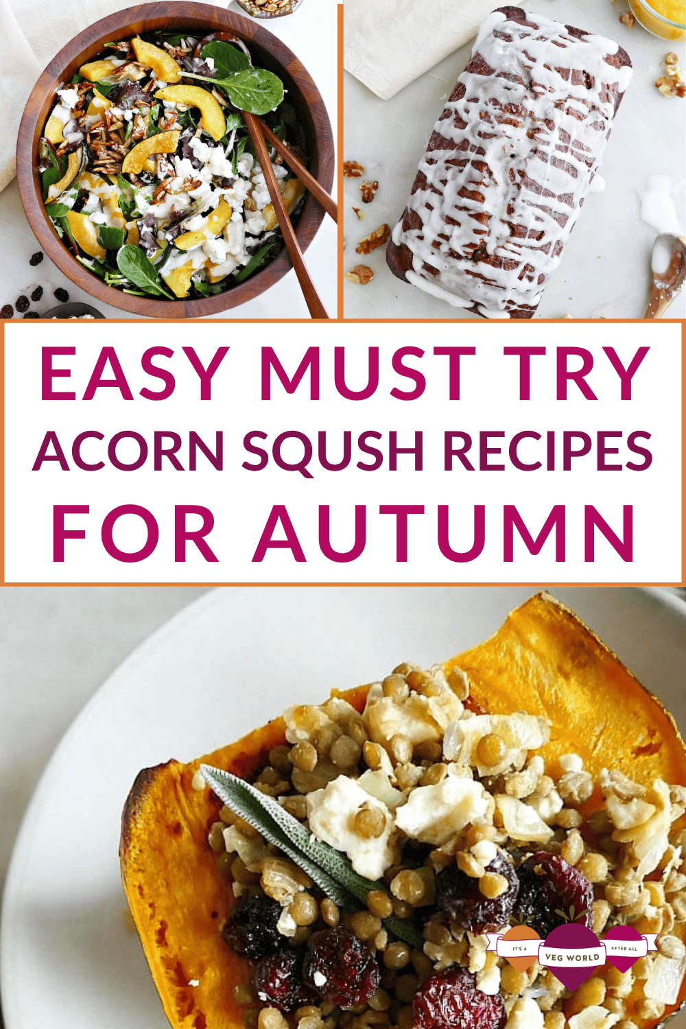 A three image collage of acorn squash recipes. 