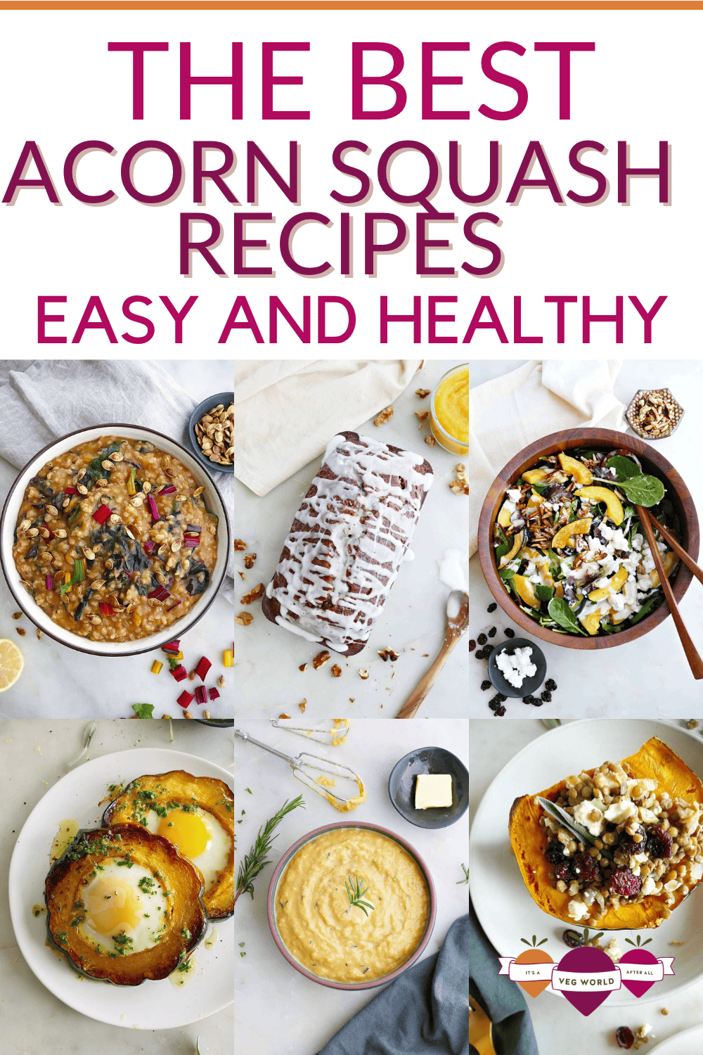 A collage of six acorn squash recipes. 