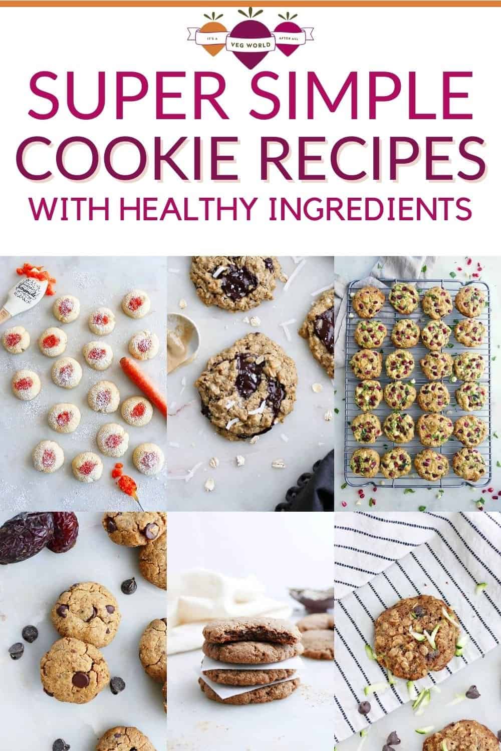 Six image collage of homemade healthy cookies with text.
