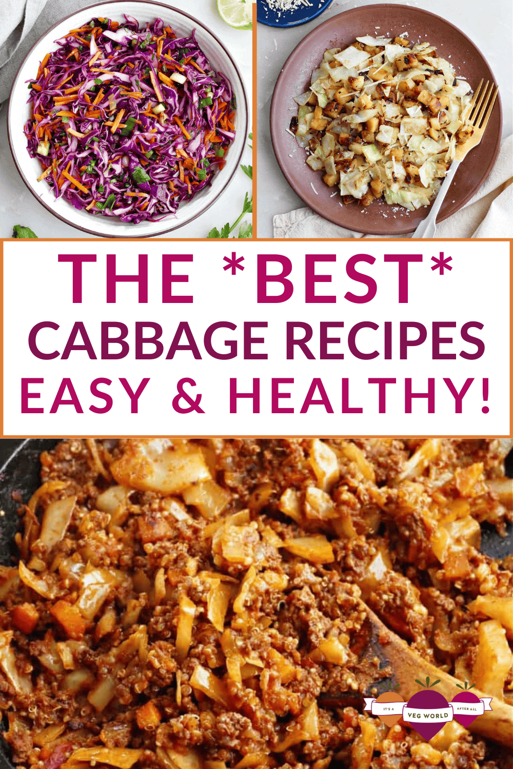 Three image collage of easy cabbage recipes.