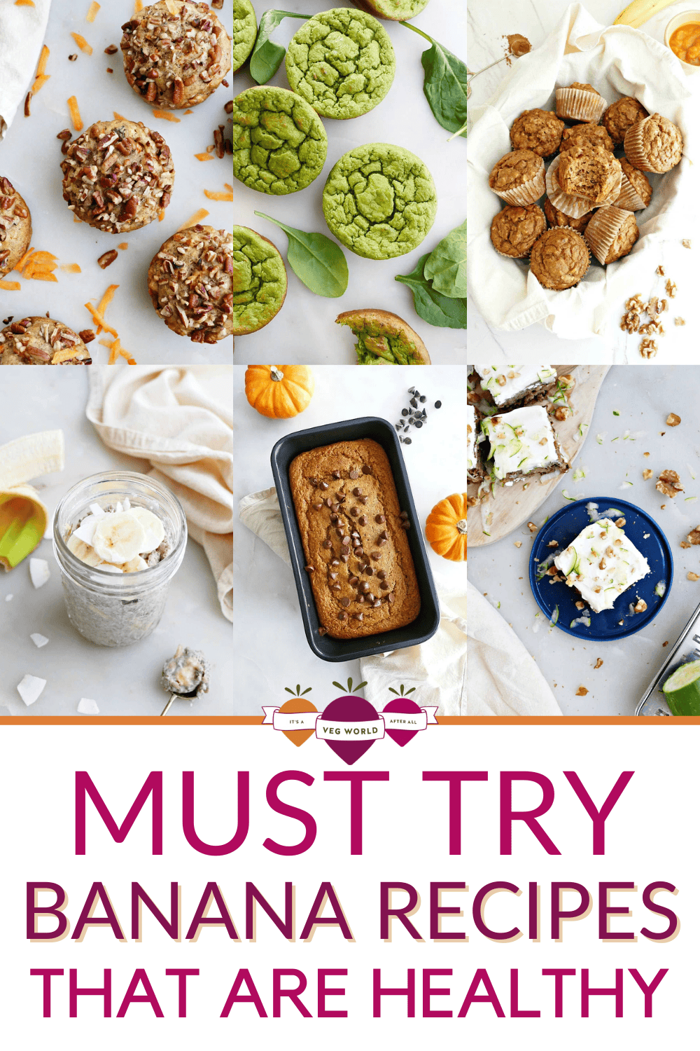 A collage of overripe healthy banana recipes with text overlay.